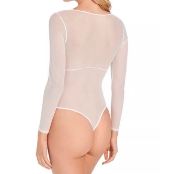(A9) INC International Concepts Long-Sleeve Lace Mesh Bodysuit-Washed White, NWT - Picture 5 of 7